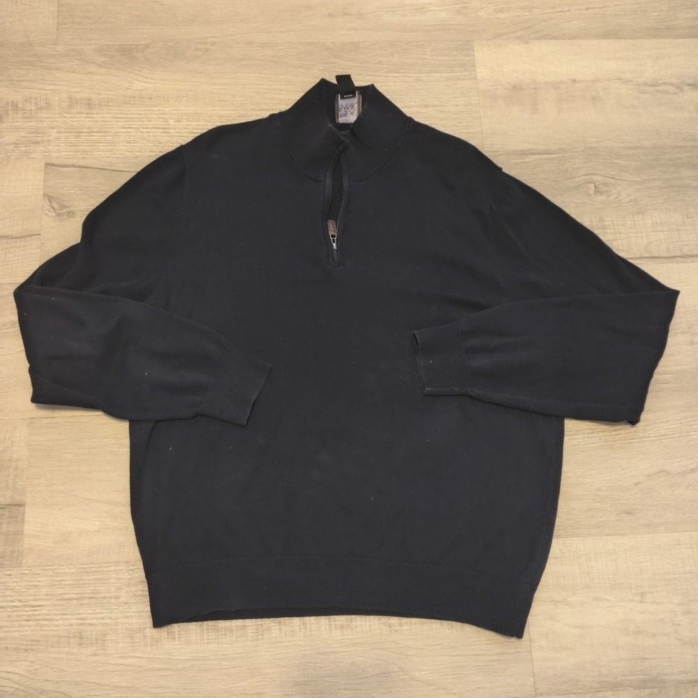 Jos A Bank Sweater Men's XL Navy Blue Knit Fisherman 1/4 Zip Preppy Cotton Pima